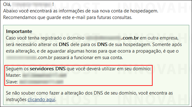 E-mail de informação dos DNS