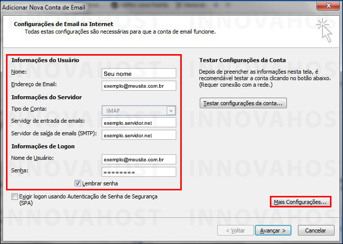 Configurar conta de email no Outlook 2007