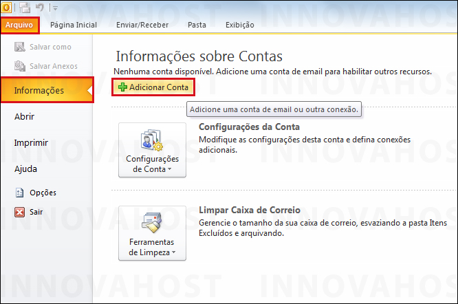 Configurar conta de email no Outlook 2010