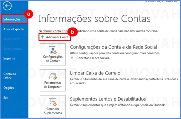 Configurar conta de email no Outlook 2013