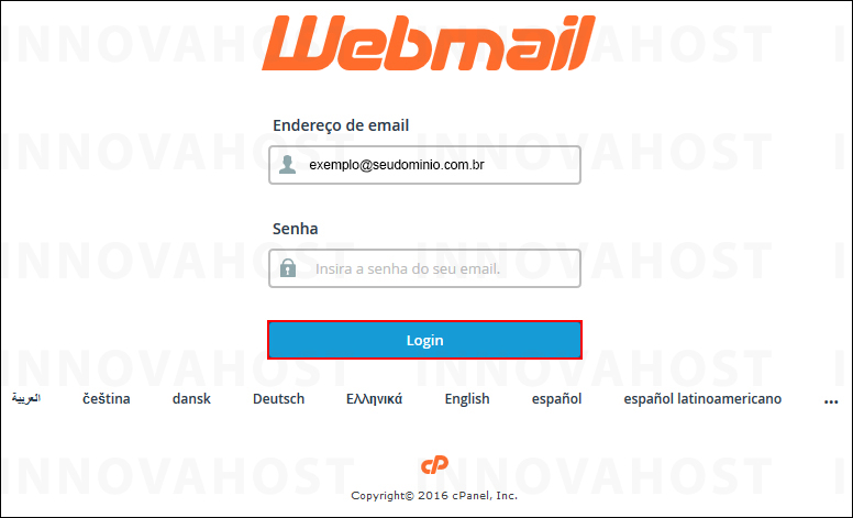 Tela de login Webmail