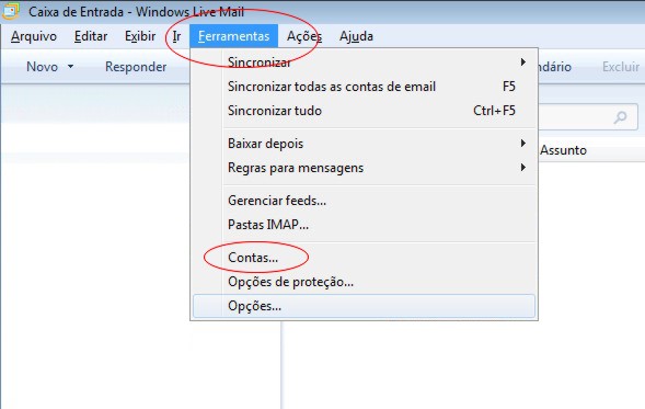 Configurando o Windows Live Mail em sua hospedagem Innova Host - Passo 1