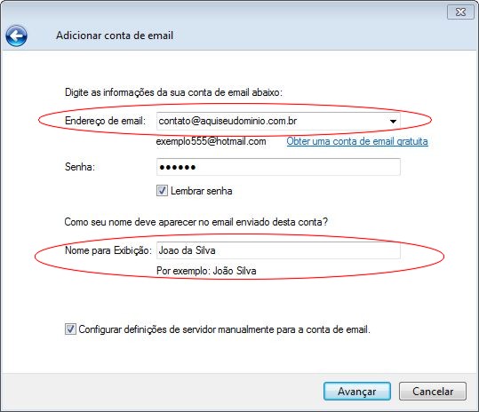 Configurando o Windows Live Mail em sua hospedagem Innova Host - Passo 3