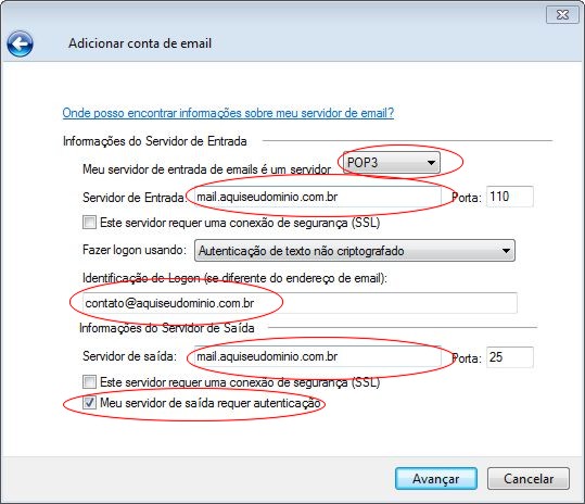 Configurando o Windows Live Mail em sua hospedagem Innova Host - Passo 5